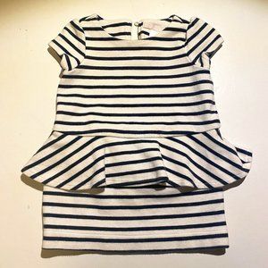 Janie and Jack baby girl's size 6-12 mos. navy and white striped ruffle dress.